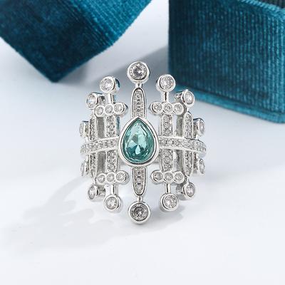 Neuer funkelnder Paraiba-Zirkonring Damenschmuck Strahlender Partyschmuck Hochzeitsbrautring für Frauen