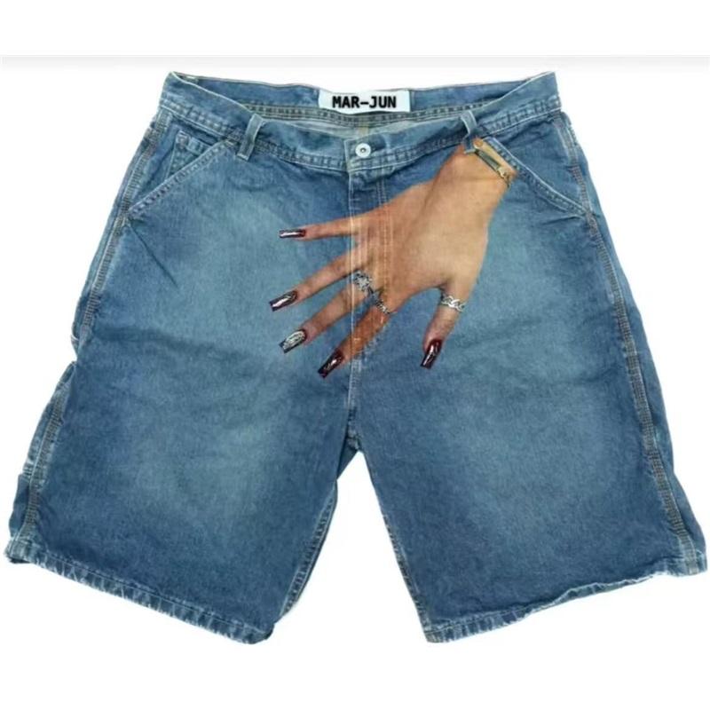 European And American Y2K Hip-hop Trend Pattern Printed Denim Shorts Couple Casual Trousers