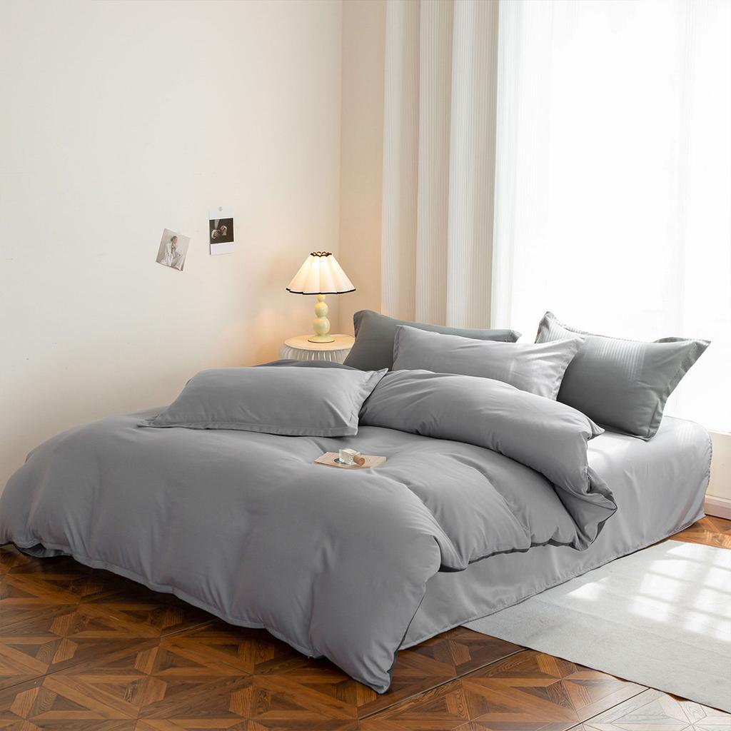 Fashion Polyester Solid Color Sheet Duvet Cover Set Single Double Bed Size Skin Friendly Machine Washable