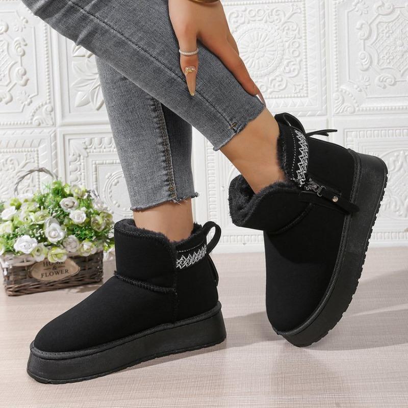 Spring and Autumn New Thick-soled Snow Boots Women's Muffin Bottom Velvet Fashionable and Comfortable Warm Side Zipper Short Boots