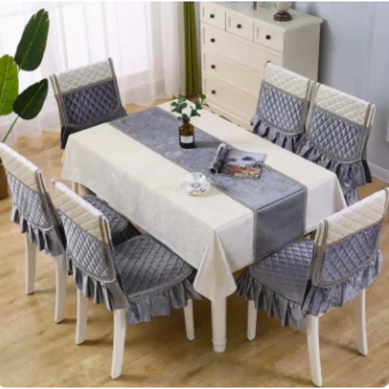 1 Piece Chair Cover Luxury Embroidery Velvet Tablecloth Dining Chair Cushion Living Room Decor Coffee Square Round Table Cloth