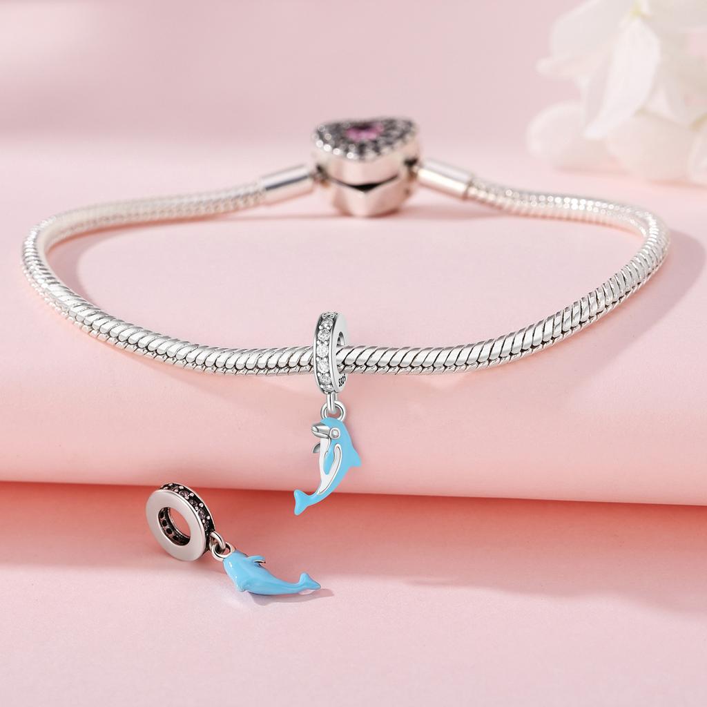 Beads Copper Charms Original Drop Glue Dolphin Pendant Beads Fit Bracelet Jewelry Diy Women Fine Gift Accessory