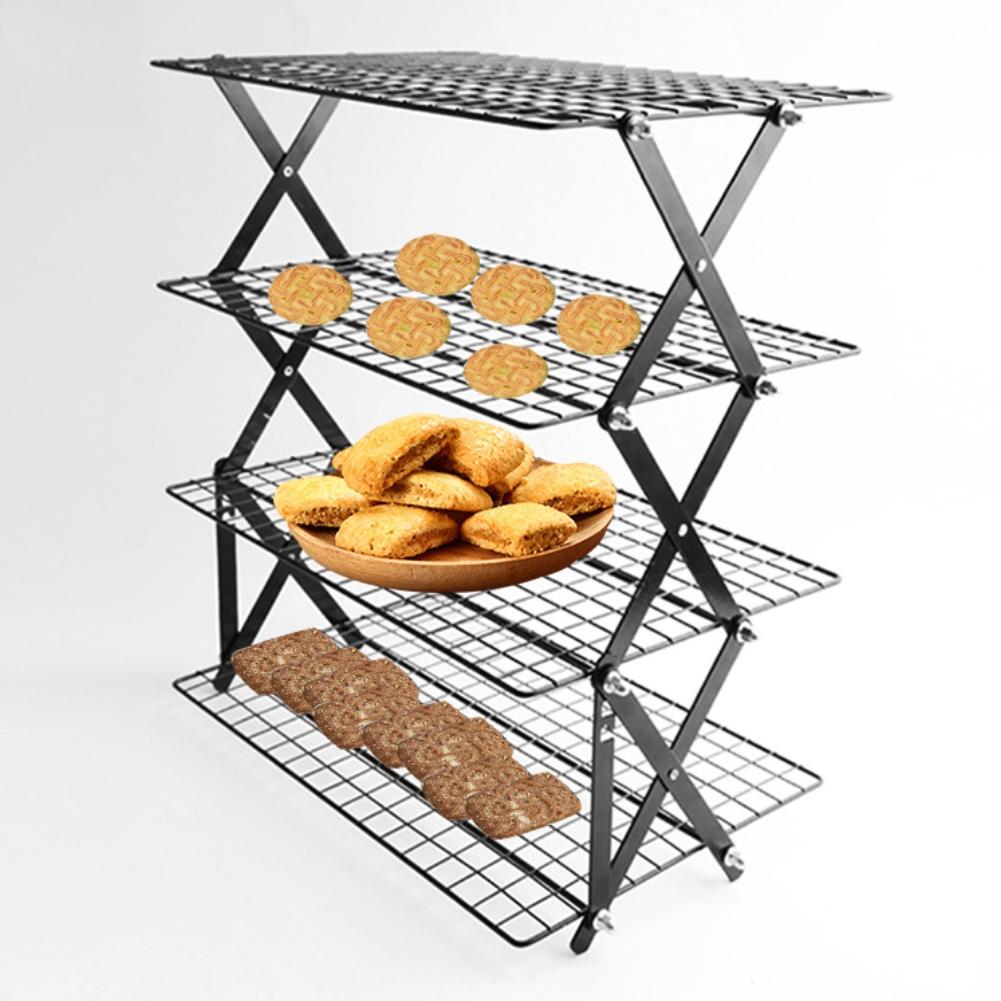 4-Tier BBQ Bread Cake Cooling Rack Folding Dessert Display Storage Rack Kitchen Baking Tool Home Baking Storage Shelves