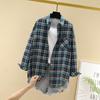 Women's Retro Plaid Cotton Shirt - Korean Style Loose Long Sleeve Outerwear for Spring and Autumn 2021