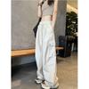 Women's American Spicy Girl Cargo Drawstring Wide Leg Casual Pants - Spring Loose Straight Leg Floor-Length Trousers