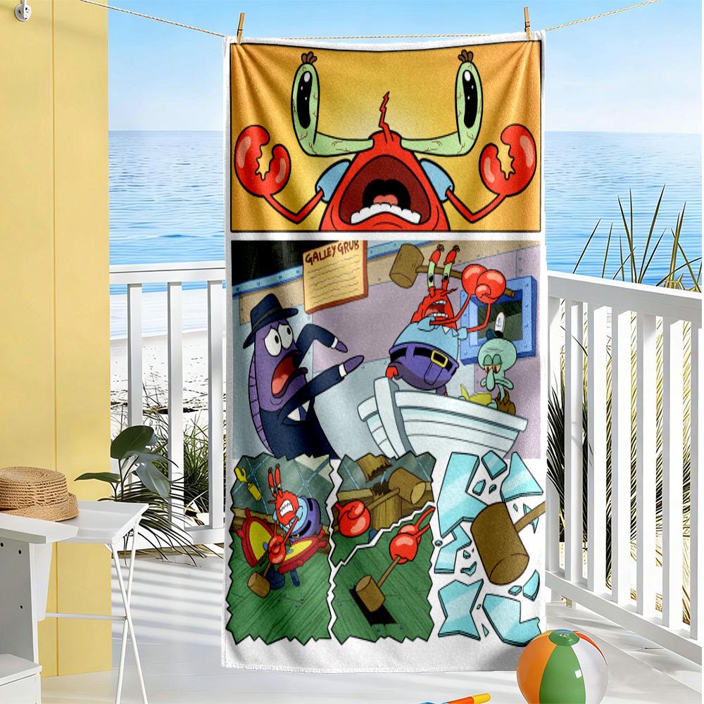 Spongebob Squarepants vibrant beach towel Foldable Couple beach towel, family beach towel set Vibrant Pattern Gift for Festivals