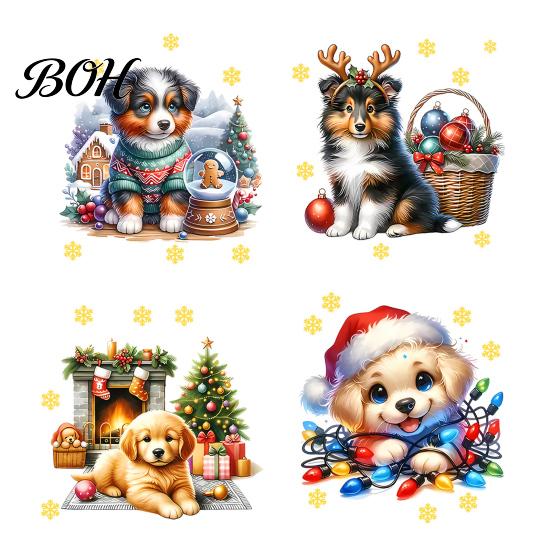 Creative Holiday Gift Stickers Christmas Cute Puppy Wall Stickers, PVC Waterproof Decals, Peel And Stick Animal Decorative Decals Art Decor