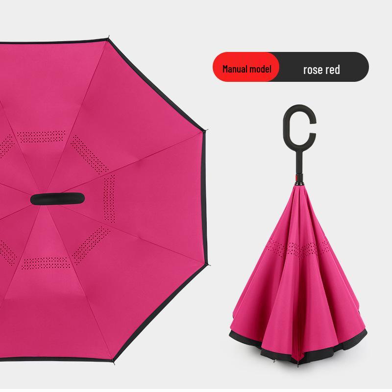 Custom Reverse Car Umbrella with Hands-Free C-Shaped Handle - Business Long Handle Umbrella with Logo Print for Men