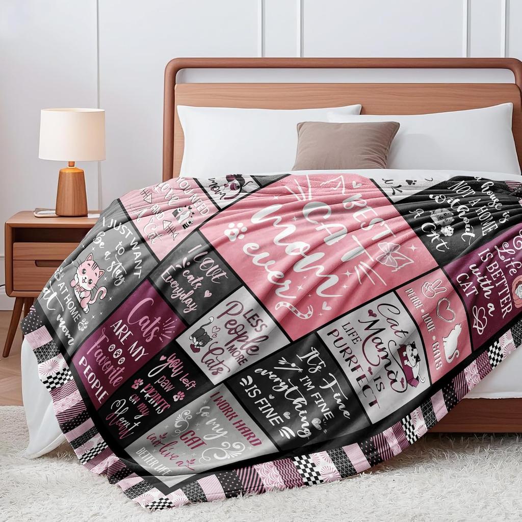Cat Mom Blanket Gifts for Cat Lover Soft Flannel Throw Blanket Cats Gifts for Women Cats Couch Bedding