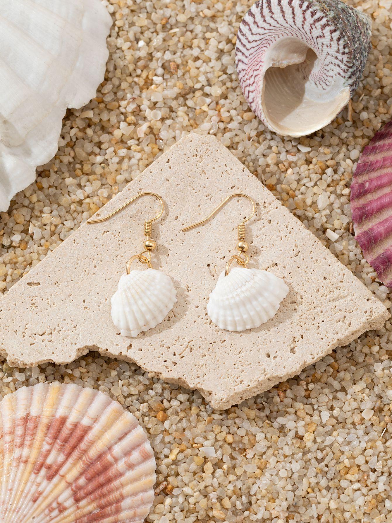 

Ocean Beach Vacation Earrings, Conch And Stud Earrings, Unique And Casual Jewelry Pieces One Size