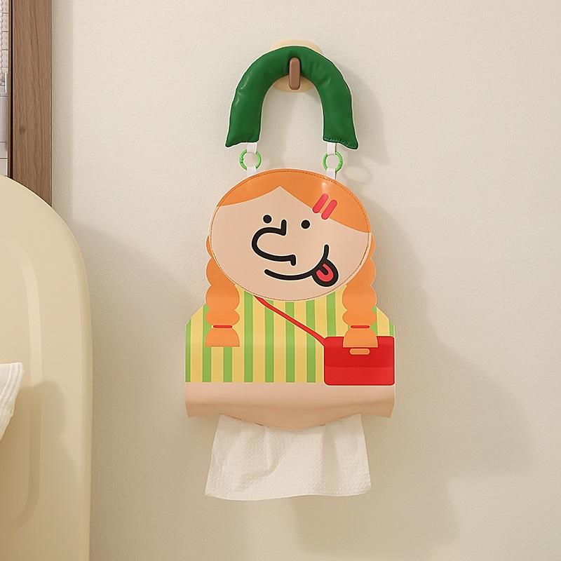 Cute Cartoon Monkey Car Tissue Holder PU Leather Hanging Tissue Box for Girls Auto Napkin Organizer