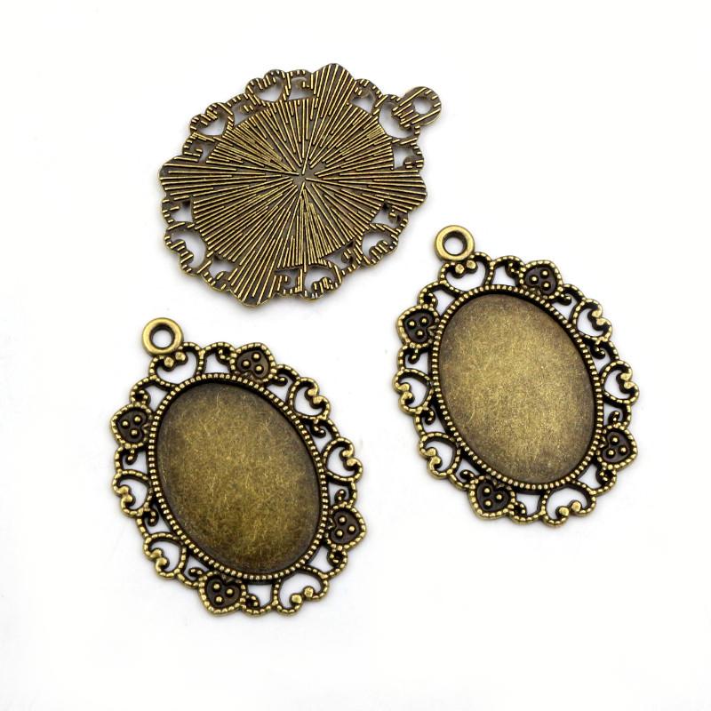 

5pcs 18x25mm Inner Size Antique Silver Plated Bronze Black Fashion Style Cameo Cabochon Base Setting Pendant necklace findings