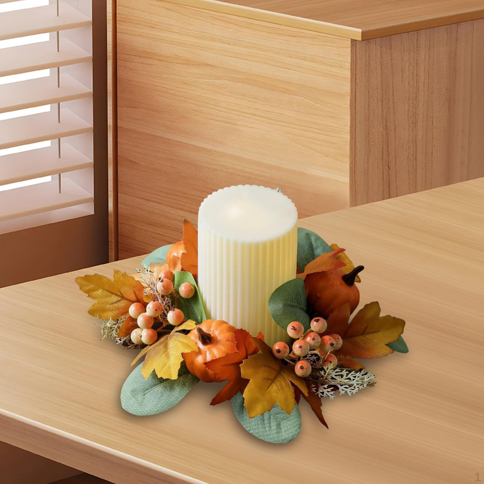 

Осенний венок-кольцо для свечи Легкий для внутреннего и наружного настольного украшения Белая тыква Orange Pumpkin