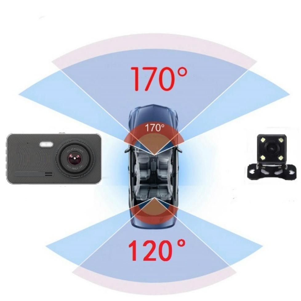 4-inch Dashcam, IPS HD 1080P Car DVR, Dual Front and Rear Cameras, Supports Reversing Camera Function.