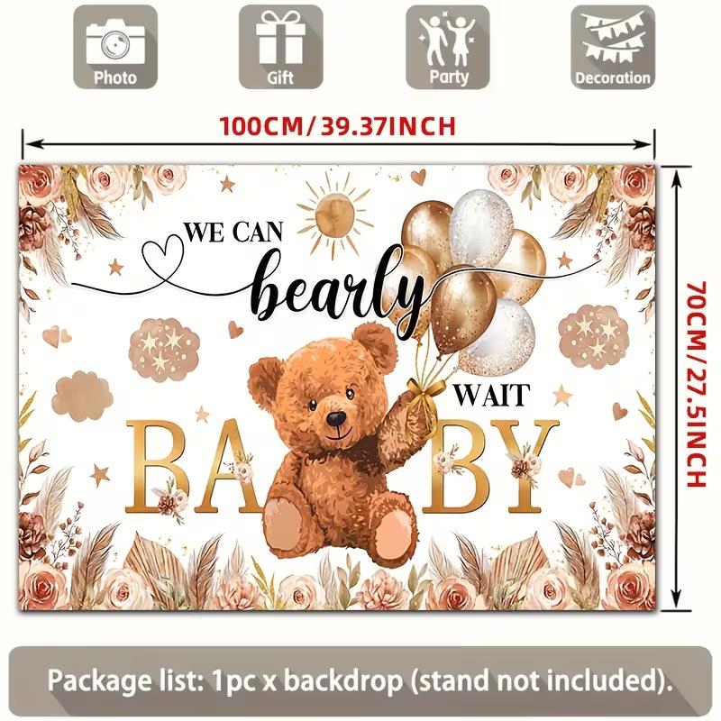 2D Gold Brown Bear Baby Shower Backdrop We Can Bearly Wait Banner