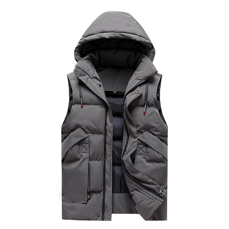 Große Herren-Herbst- und Winter-Daunen-Baumwollweste mit Kapuzenweste, Herren-Camisole-Jacke