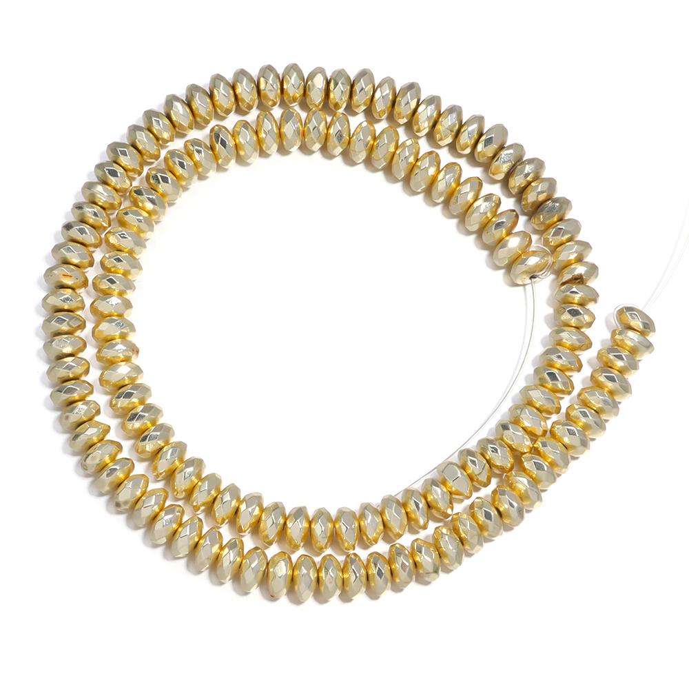 1 Strand Black Hematite Natural Stone Faceted Beads Gold Color Abacus Shaped Spaced Beads For DIY Bracelet Necklace Accessories