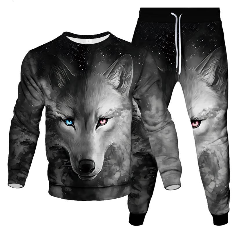 

Весна Осень Ослепительный Волк 3D Принт Спортивный Костюм Повседневная Футболка Штаны Комплект из 2 предметов Пуловер Оверсайз Хип-Хоп Одежда Унисекс S