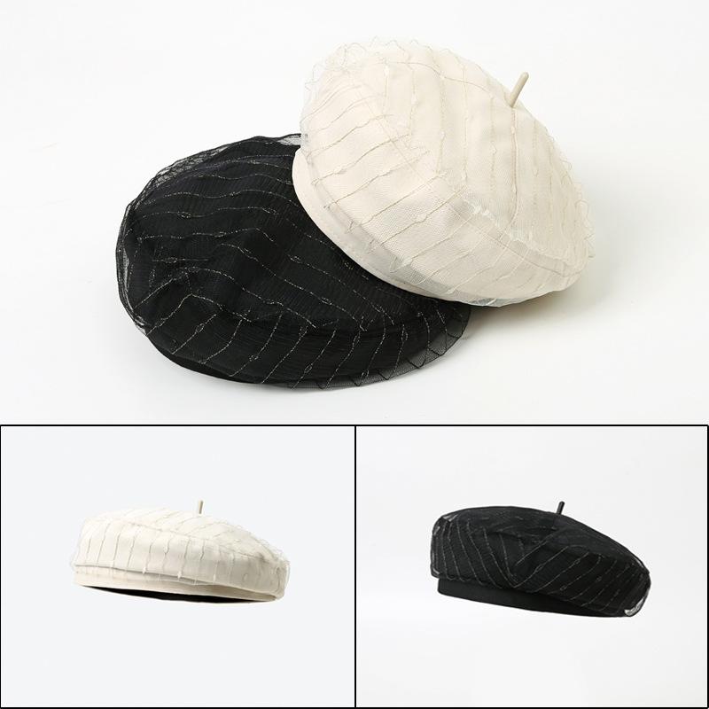 Autumn and Winter Hat Women's High-end Lace Beret Literary Retro Hepburn Style Thin Pumpkin Hat