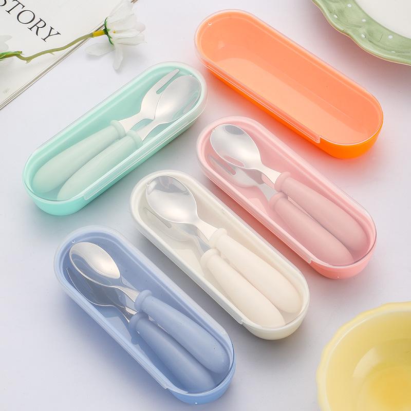 304 Stainless Steel Children's Spoon and Fork Set with Thick Round Handles - Cartoon Design, Cute Dining Tableware for Mother and Baby Gift Set.
