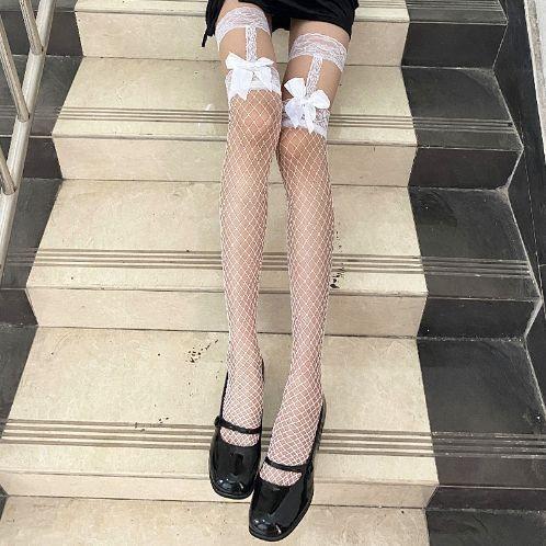 Lace lace suspenders babes sexy fishnet socks half-cut bow black silk women's long tube black stockings over the knee jk