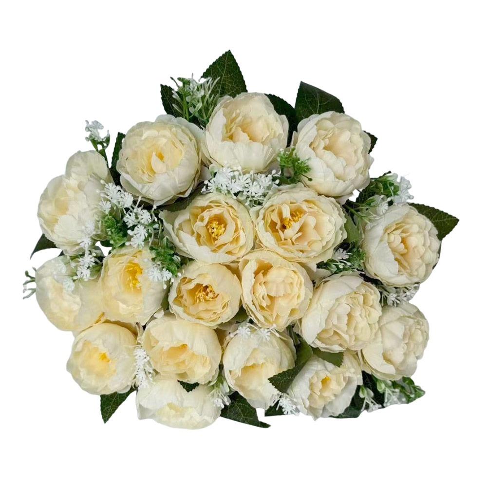 

18Heads Mini Poeny Artificial Flower Silk Petal Multicolor Simulation Poenies Bouquet Scene Landscaping Photo Props Faux Flower бежевый