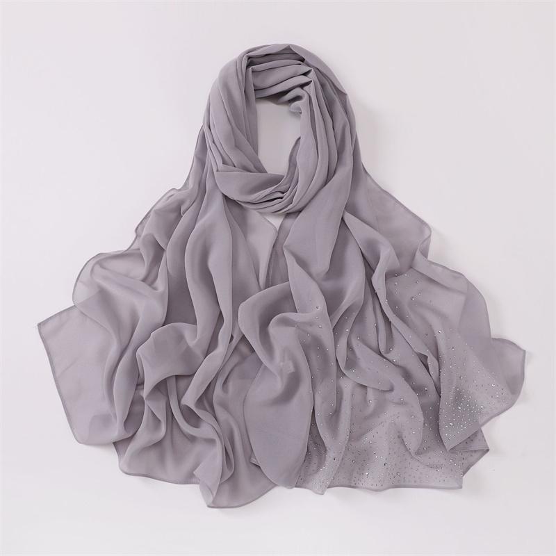 Plain Rhinestone Diamond Bubble Chiffon Hijab Shawls High Quality Bling Bling Wrap Beach Bufandas Ramadan Islamic Muslim Sjaal