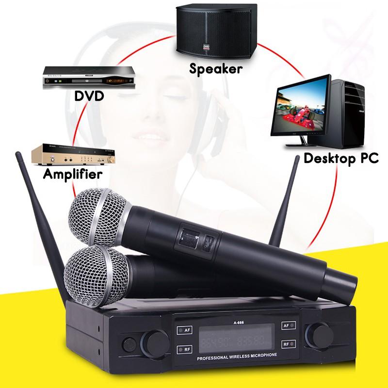 2 Cordless 2 Channel System Handheld Mic Kraoke Speech Supplies Cardioid Microphone Professional Wireless Microphone