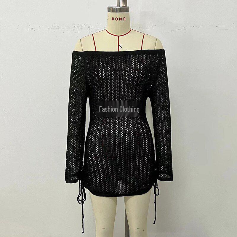 Europäischer und amerikanischer Ein-Schulter-Strand-Überwurf mit doppeltem Kordelzug, hohler Textur und Sonnenschutz