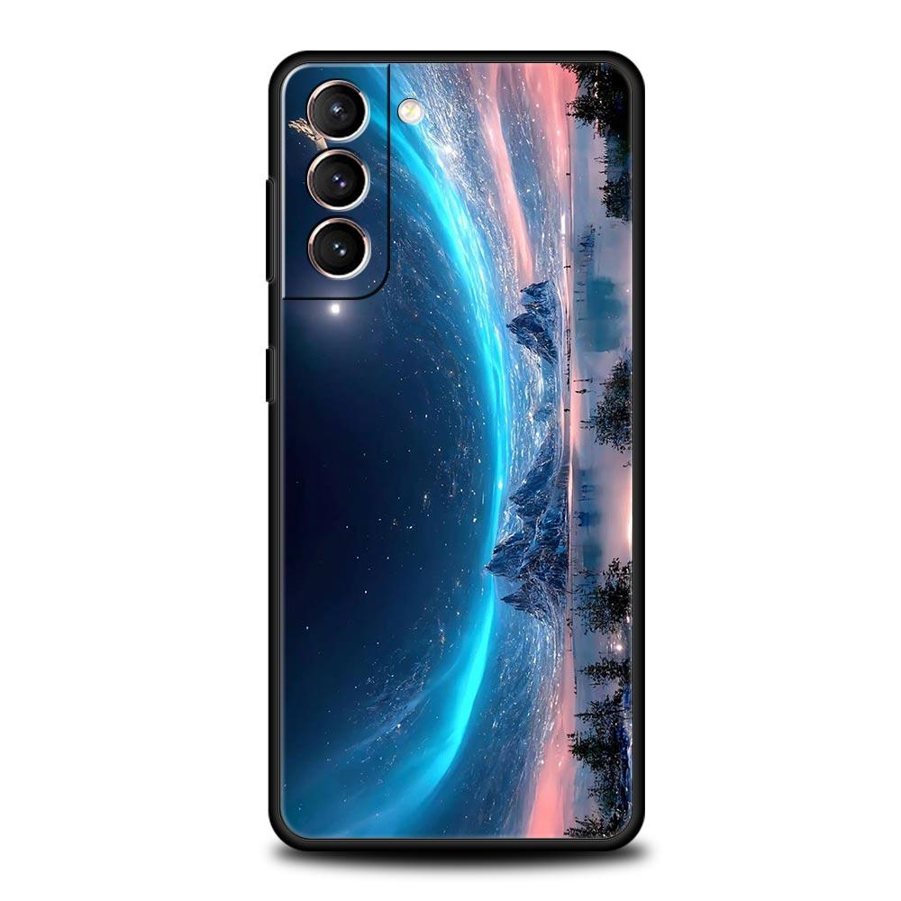 Moon Galaxy Universe Phone Case For Samsung Galaxy S26 Ultra S25 Plus S24 FE S23 S22 5G S21 S20 Cover Black Soft