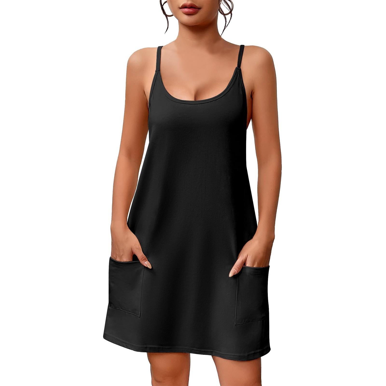 

Платье без рукавов для женщин с карманами на тонких бретельках, сексуальное летнее платье L синий