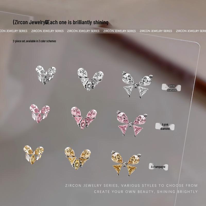 

Butterfly Heart Zircon Nail Art Jewelry: White Pink Marquise Diamond Alloy Accessories