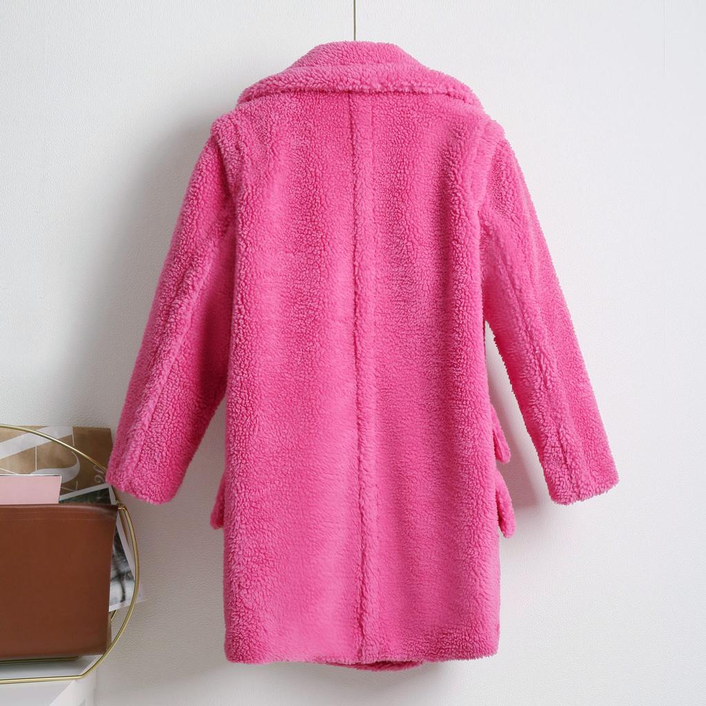 Fashion Women Solid Medium Turn-Down Collar Warm Plush Coat
