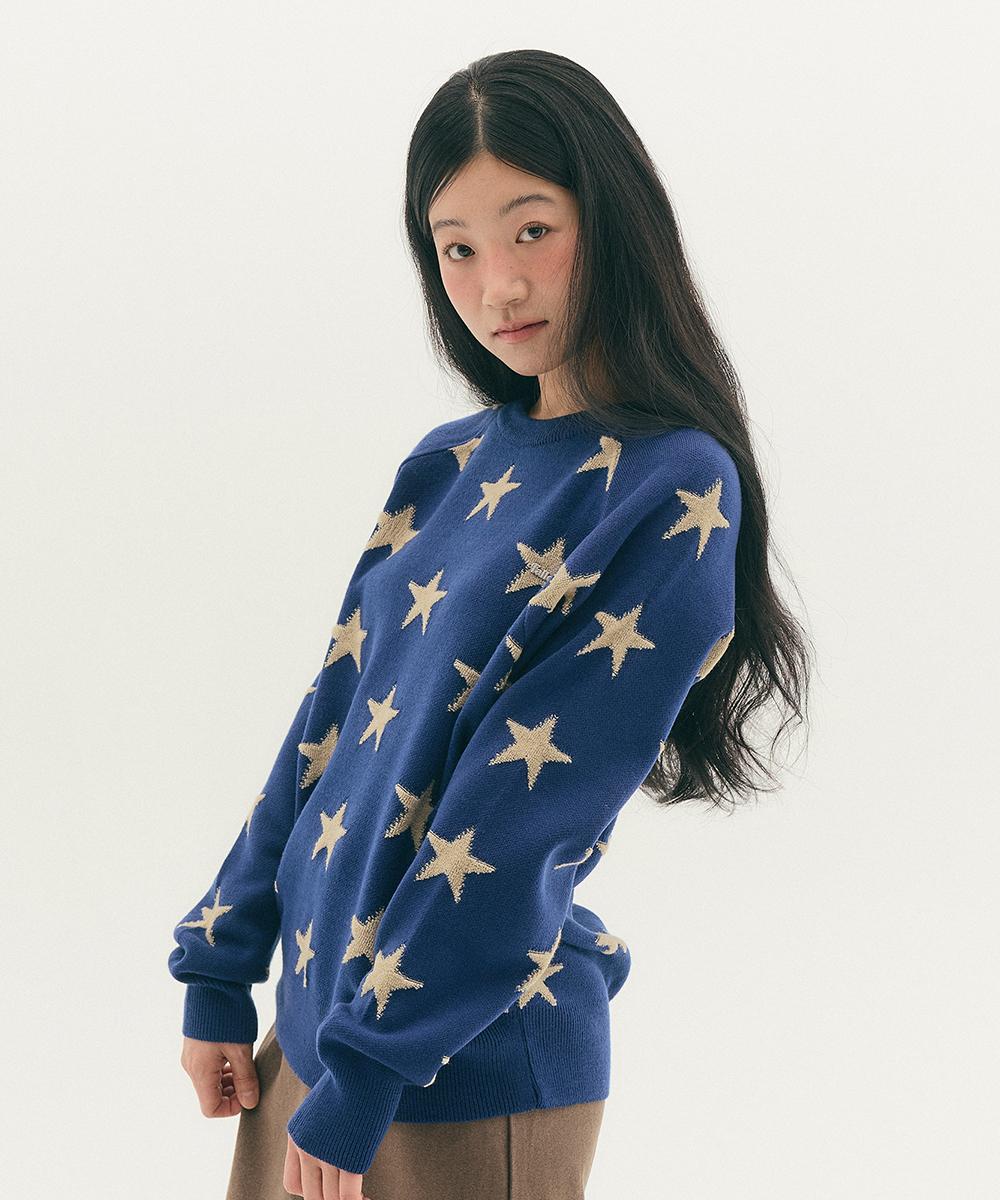 FALLETT Star Jacquard Pullover Knit Navy
