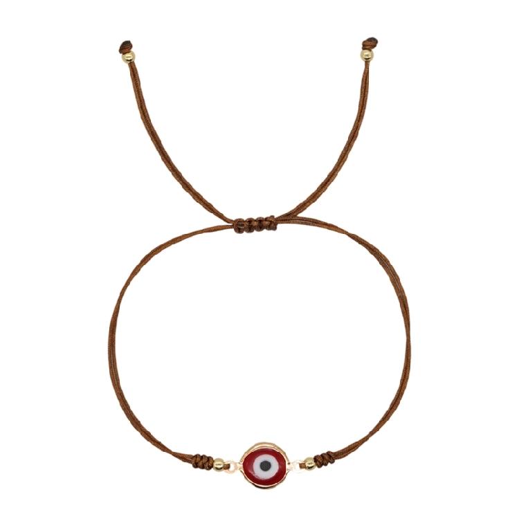 Bohemian Evil Eyes Glass Bead Bracelet Gold Accented Adjustable Cord Wristchain Jewelry For Everyday Wear