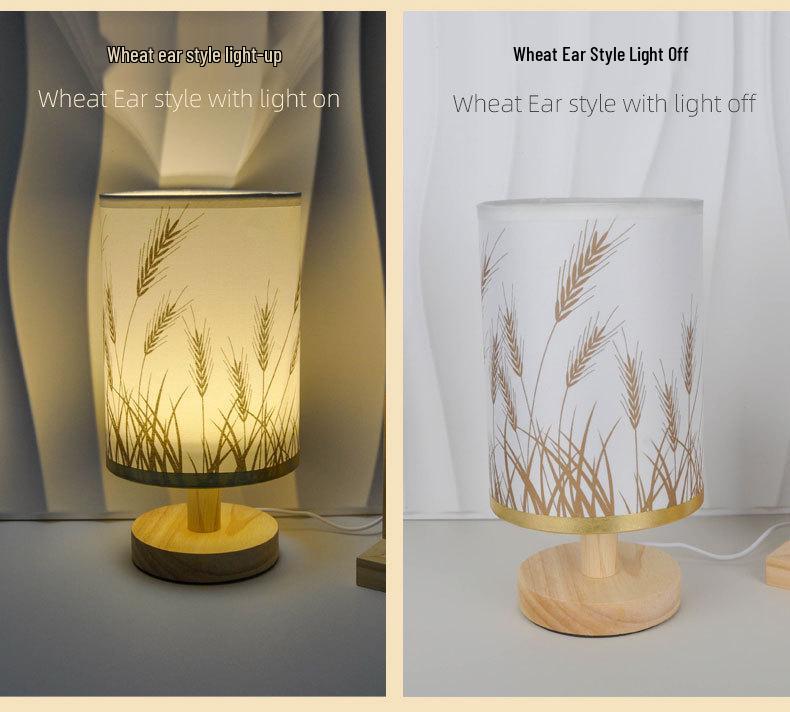 Nordic Solid Wood USB Table Lamp with Fabric Shade - LED Night Light for Bedroom & Study