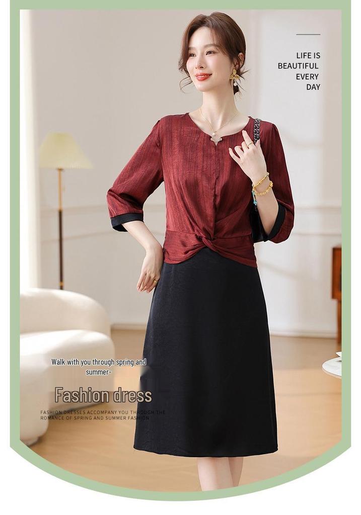 Mom's Elegant Summer Dress - 2026 New Style for Middle-aged & Elderly Women, Short-sleeved & Lightweight Skirt