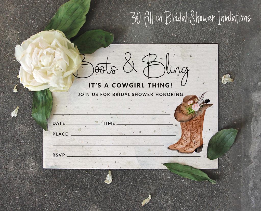 Inkdotpot 30A  CowgirlA  Fill-In Style Bridal Shower Invitations Wedding Blank