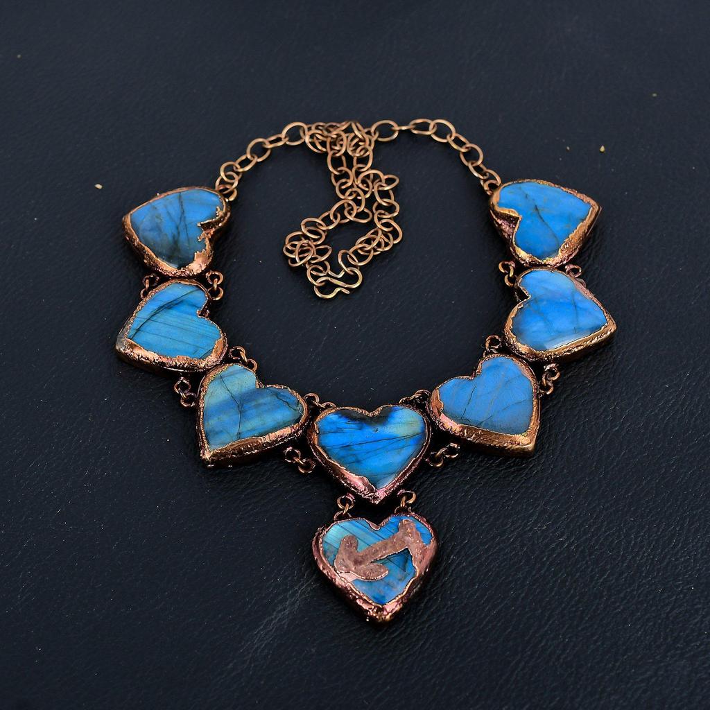 Labradorite Copper Electroformed Necklace with Adjustable Chain, Handmade Gemstone Jewelry Necklace For Memorial Day