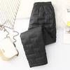 Vintage Quilted Pants Women Winter Warm Trouser Cotton-padded Pants Casual Design Pockets Elastic Waist Korean Chic Black Pants