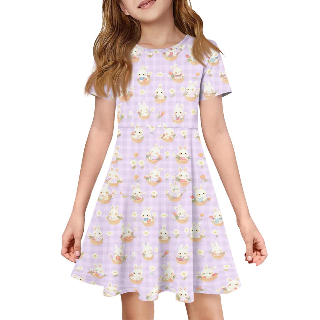 Girl Summer Dress Color & Print Short Sleeve Dress With Pocket Casual Dress Shorts Sleeve Party Dress Easter Day
