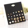 12 Pairs Women Round Crystal Love Shape Ear Stud Earrings Set