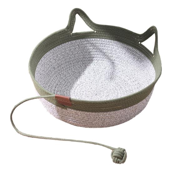 Handwoven Rope Cat Basket Cat Bed Basket with Rope Knot Ball Cat Ear Design Foldable Cat Bed for Indoor Cats Lounging Sleeping Entertainment