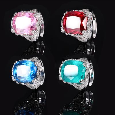 Jewelry Copper Bottom Gold-Plated Simulation Treasure Corundum Fat Rectangular Luxury Inlaid Ring Women 14 * 16