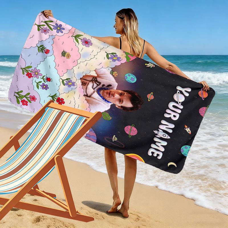 Name Custom Music Themed harry-styles Print Beach Towel, Large Soft Quick Dry Towel for Beach Camping Swimming