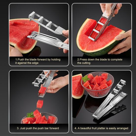 Watermelon Cutter Fruit Slicer Dicer Stainless Steel Melon Cutter Rustproof Portable Watermelon Cutting Tools for Camping BBQ Parties