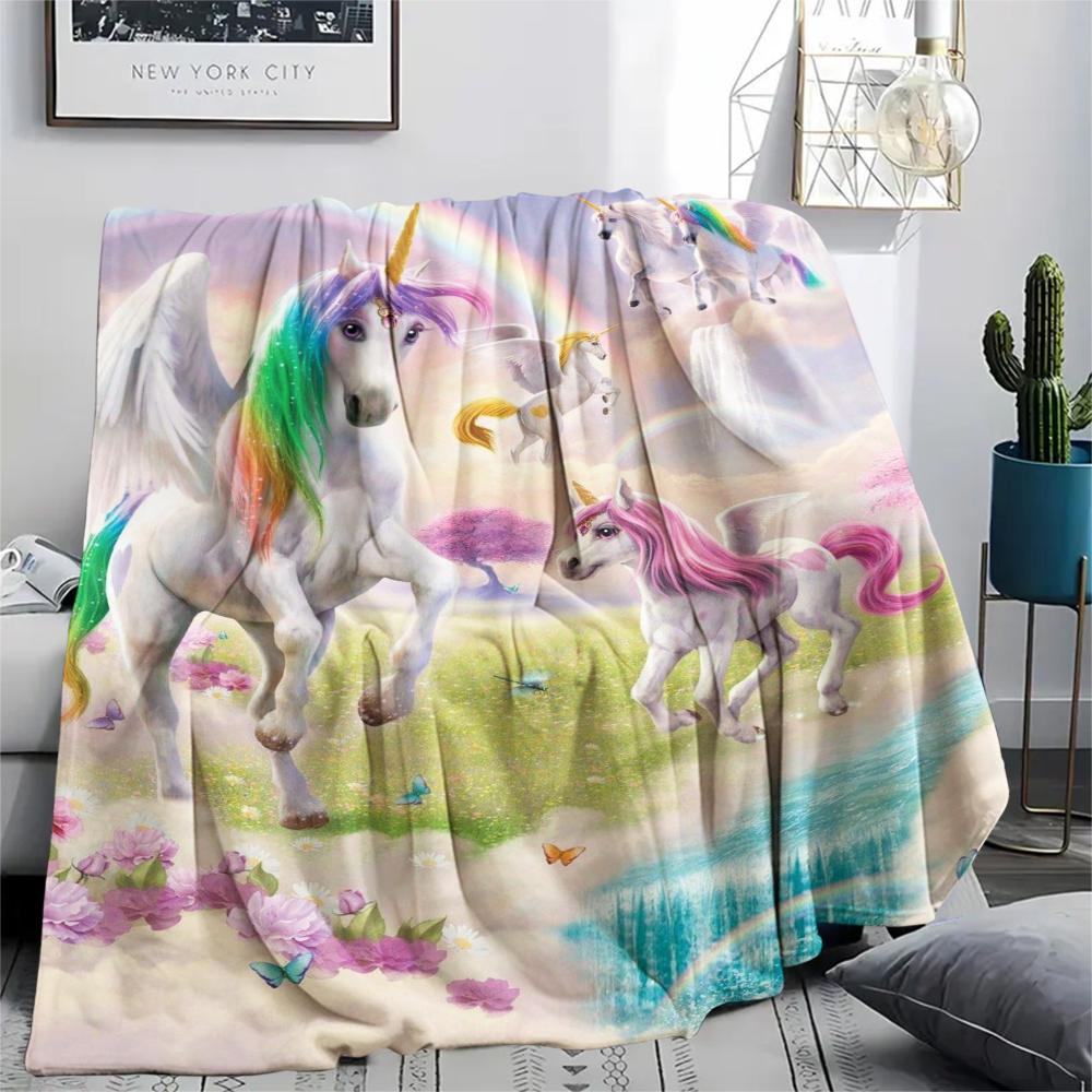 1Pc Beautiful Uni-horse Print Flannel Blanket, High Quality Comfortable for All Seasons, Home Decor, Warmth and Comfort, Perfect for Christmas Gifts