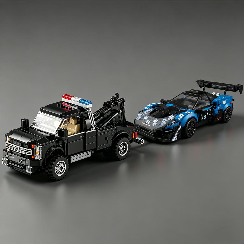 NEW MOC CITY American Police F450 Tractor-Trailer GTR Supercar Building Block Race Car Model Toy Tractor