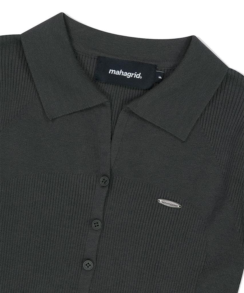 MAHAGRID Button-Up Collar Knit Charcoal(Mg2Fmfk616A)