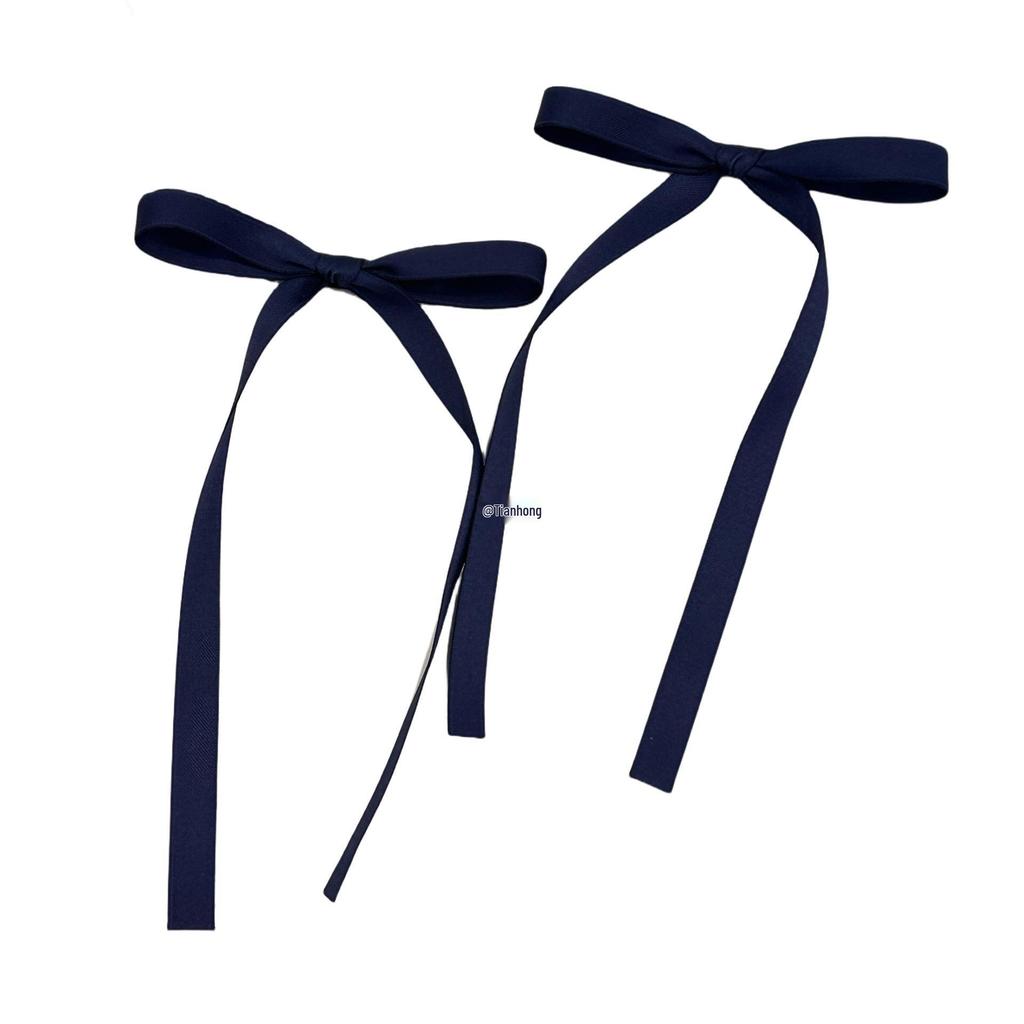 In Stock: Navy Blue Bow Hair Clips - Preppy Style Duckbill Pair